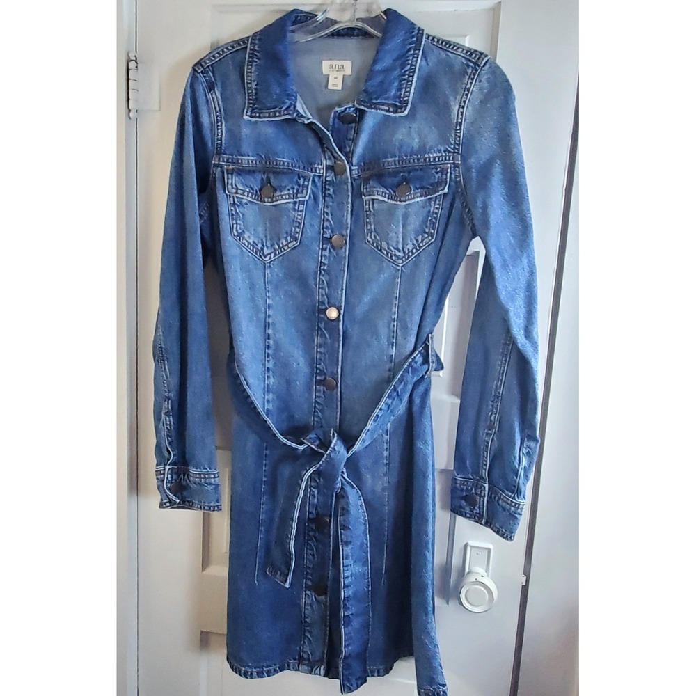 a.n.a. Women's Denim Shirt‎ Dress Size XS Blue Belted Long Sleeve